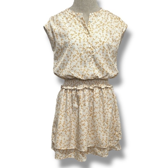 Smocked Mini Dress Women Small Dizty Flower Print Bishop & Young Girly Coquette - Picture 1 of 16